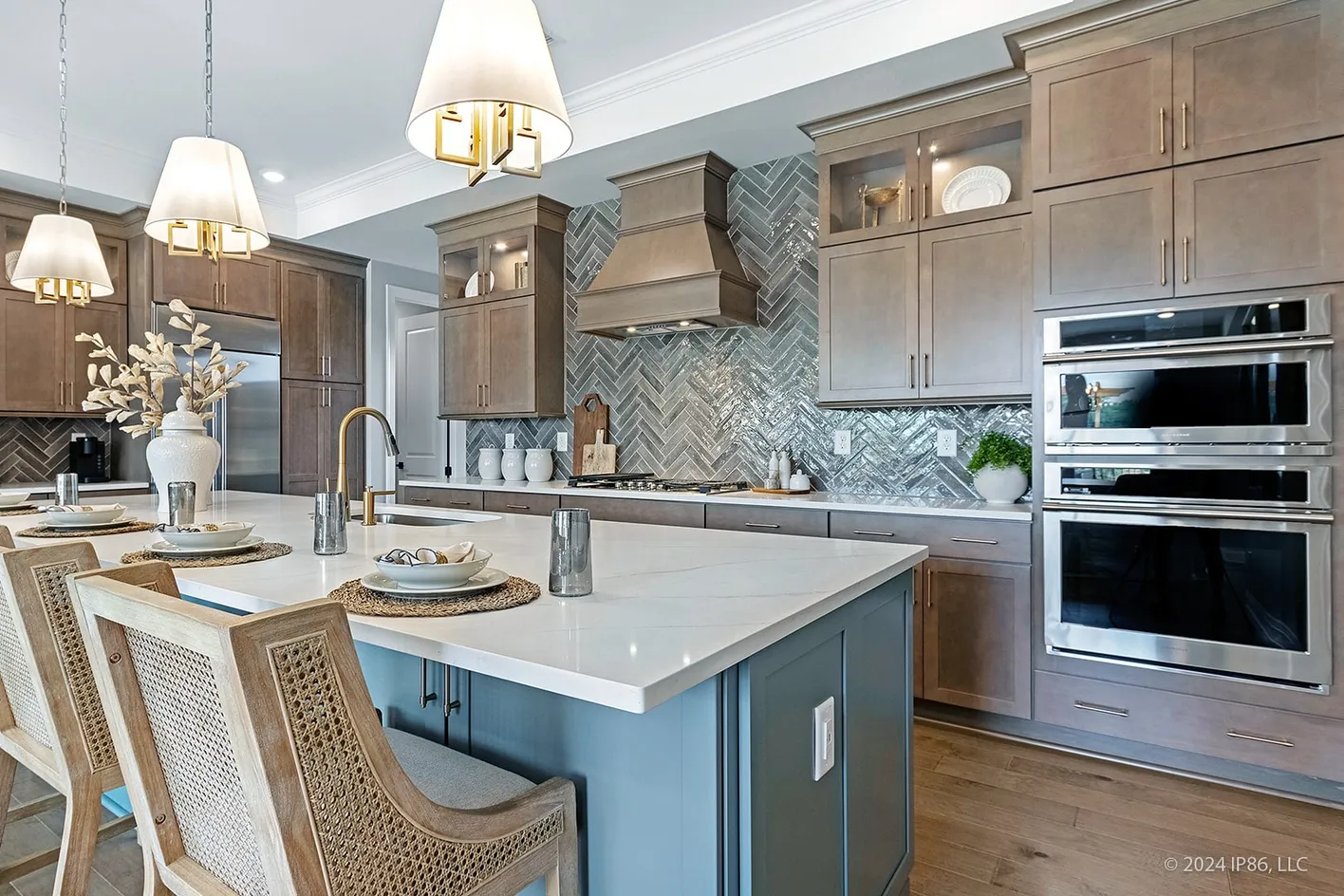 Kitchen with island and seating