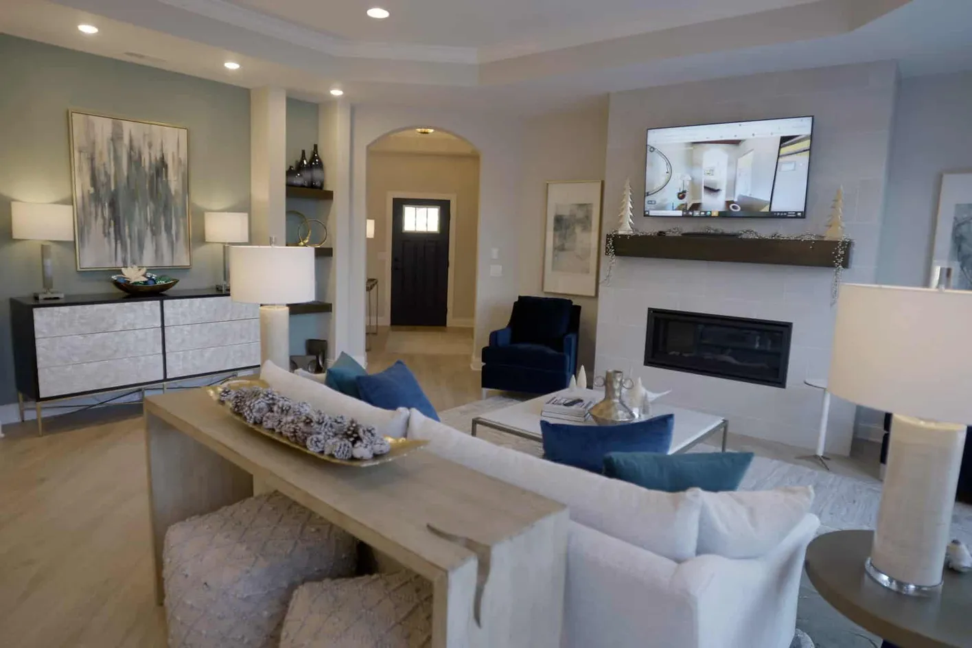 Open living space with fireplace