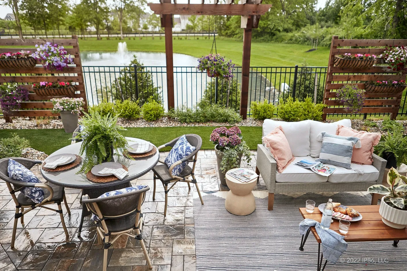 Private courtyard with pond view