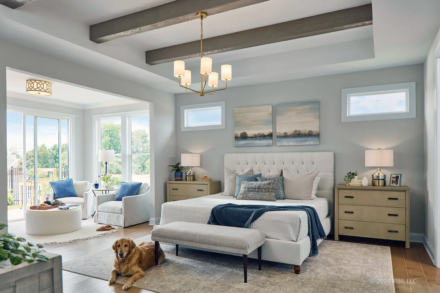 Primary bedroom with chandelier