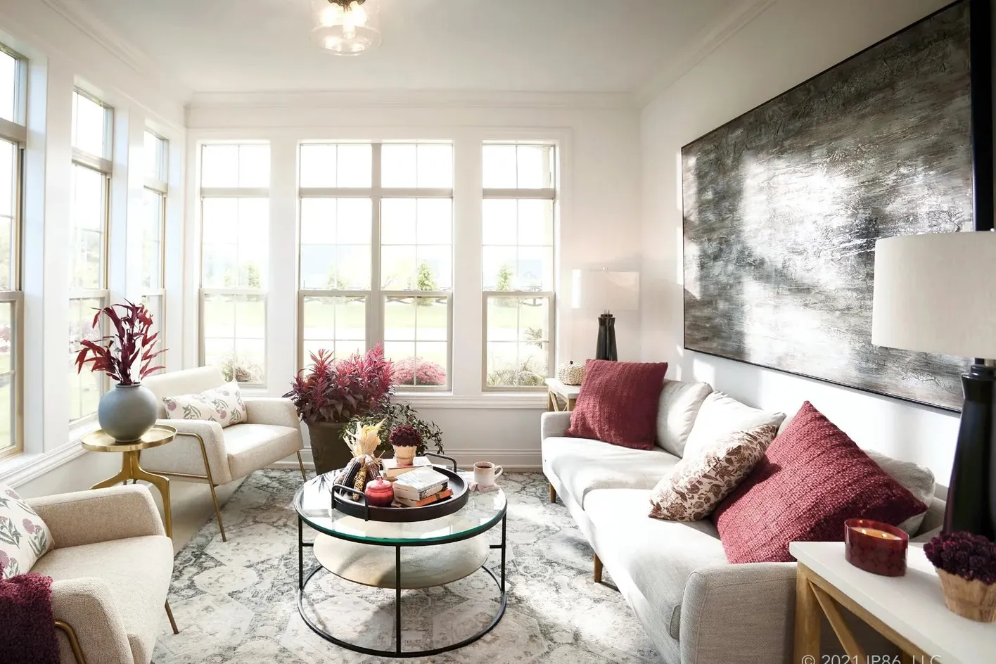 Bright living room with windows