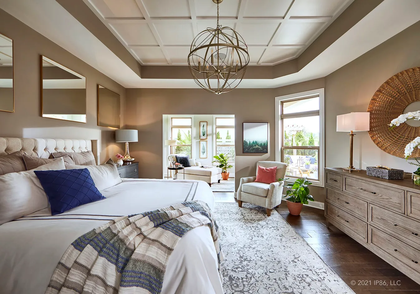 Primary bedroom with tray ceiling