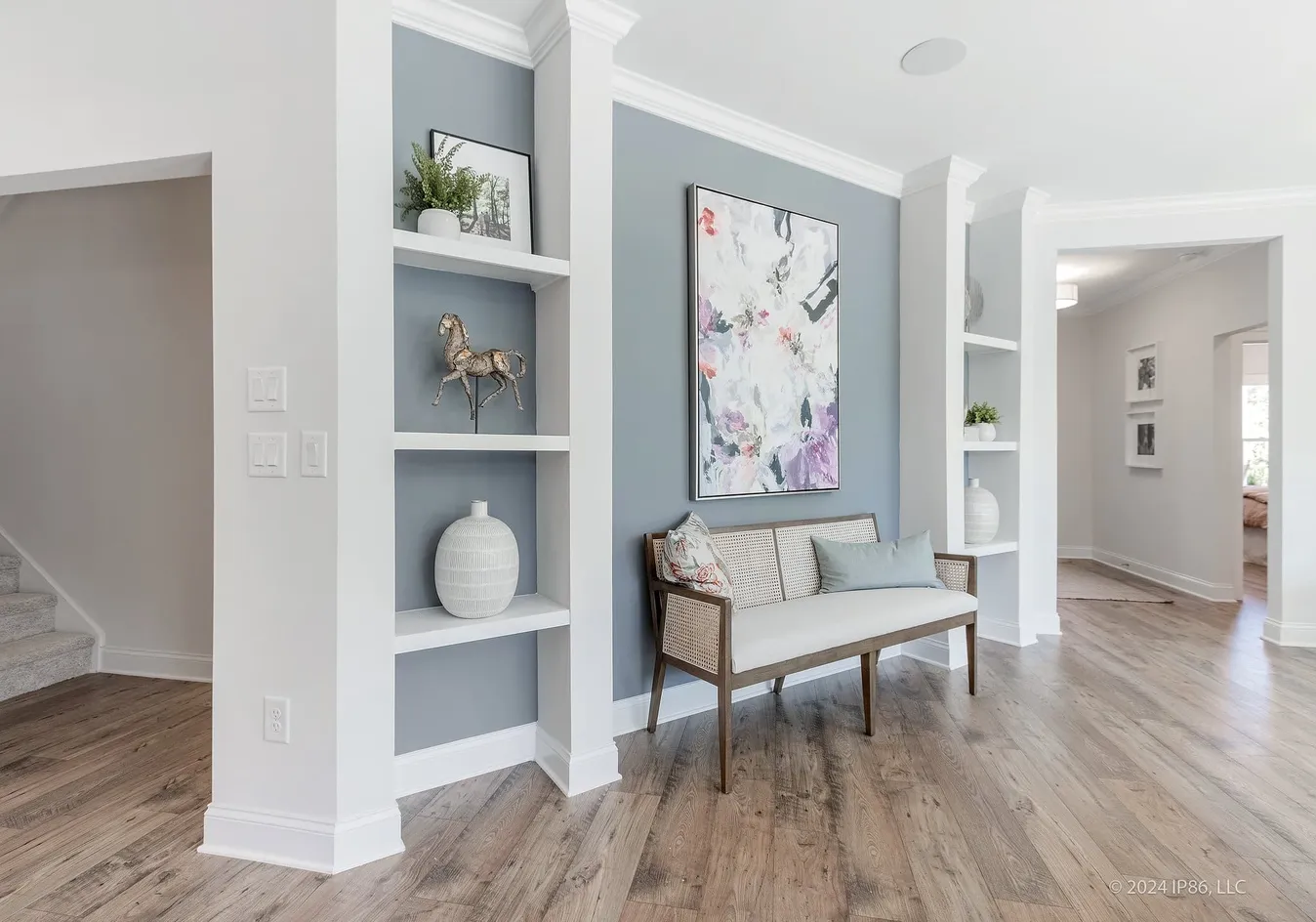 Hallway with built-in shelving