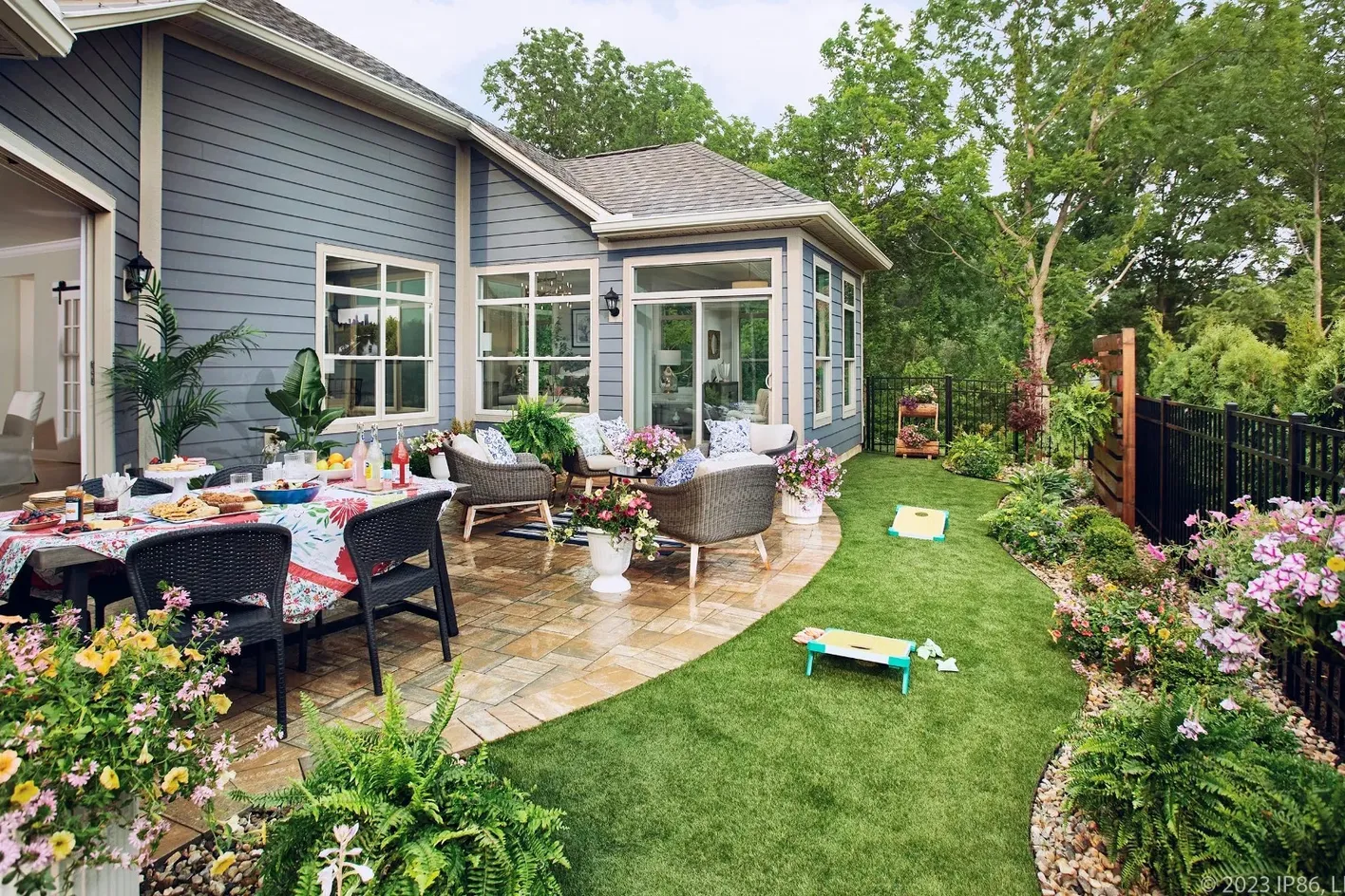Backyard patio with garden seating