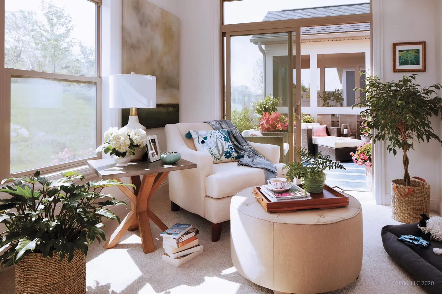 Sunlit sitting area with access to outdoor patio