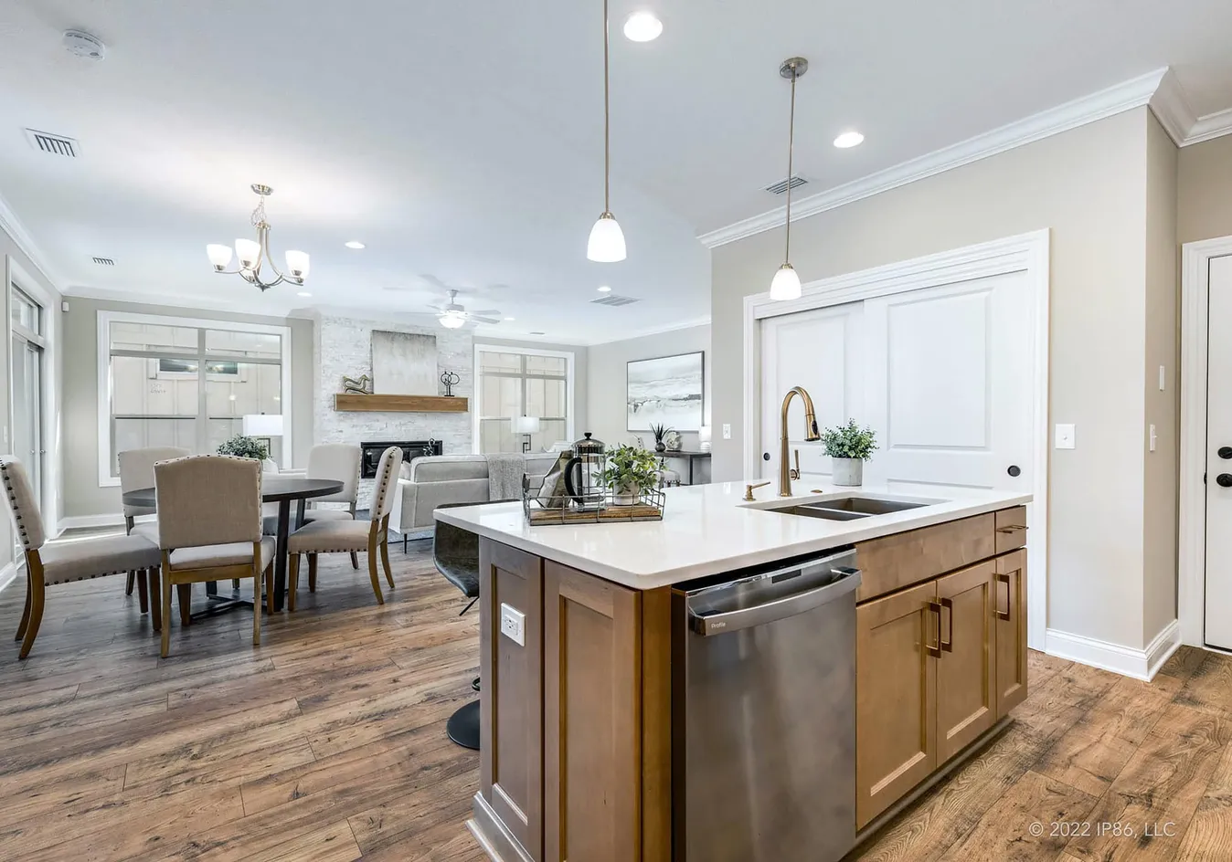 Open-concept kitchen and living area with island