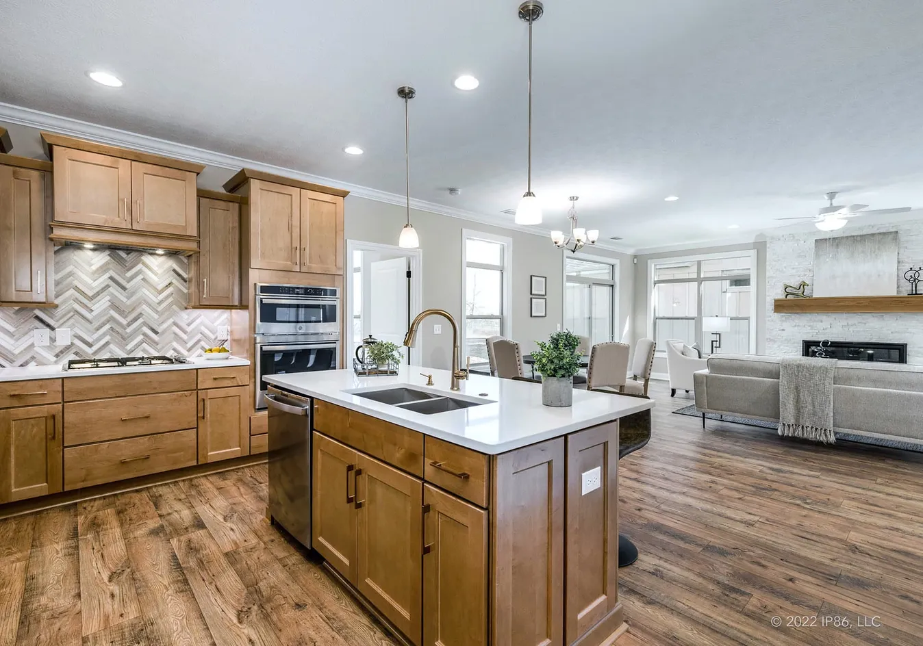 Spacious kitchen with large island and pendant lighting