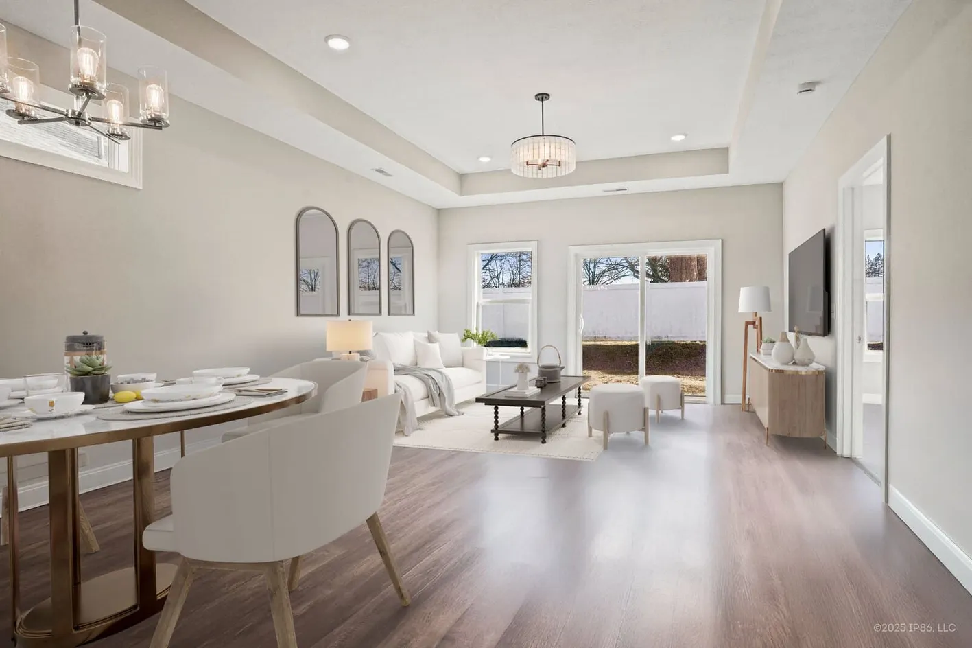 Kitchen with island seating and pendant lights