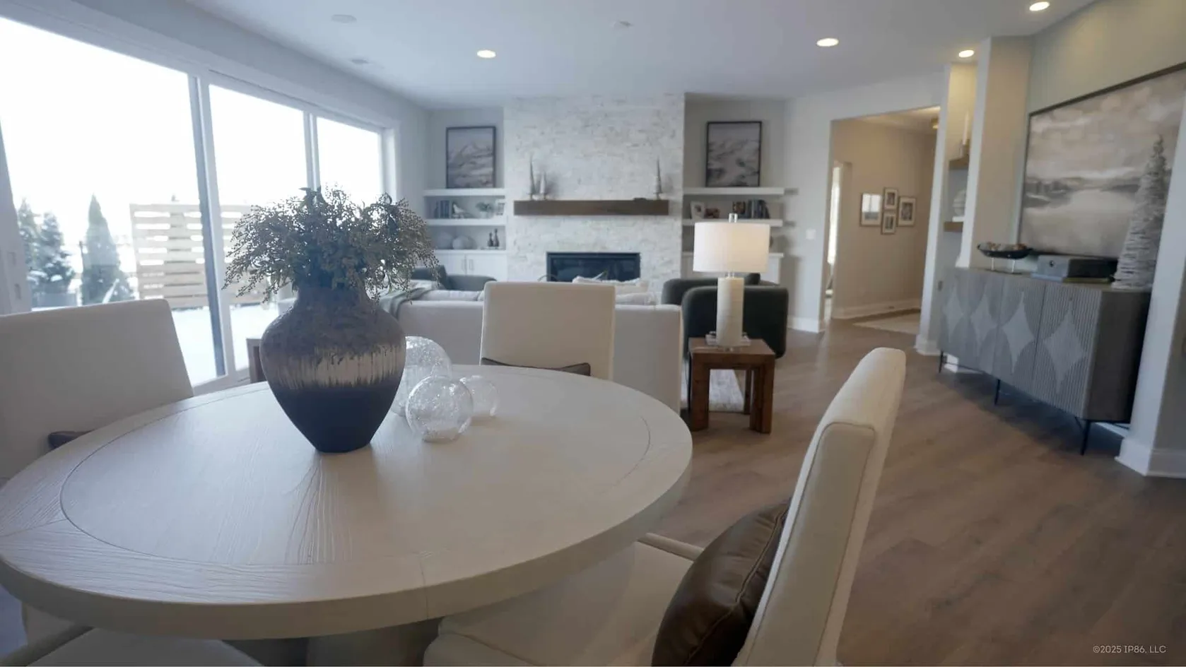 Open dining and living room layout