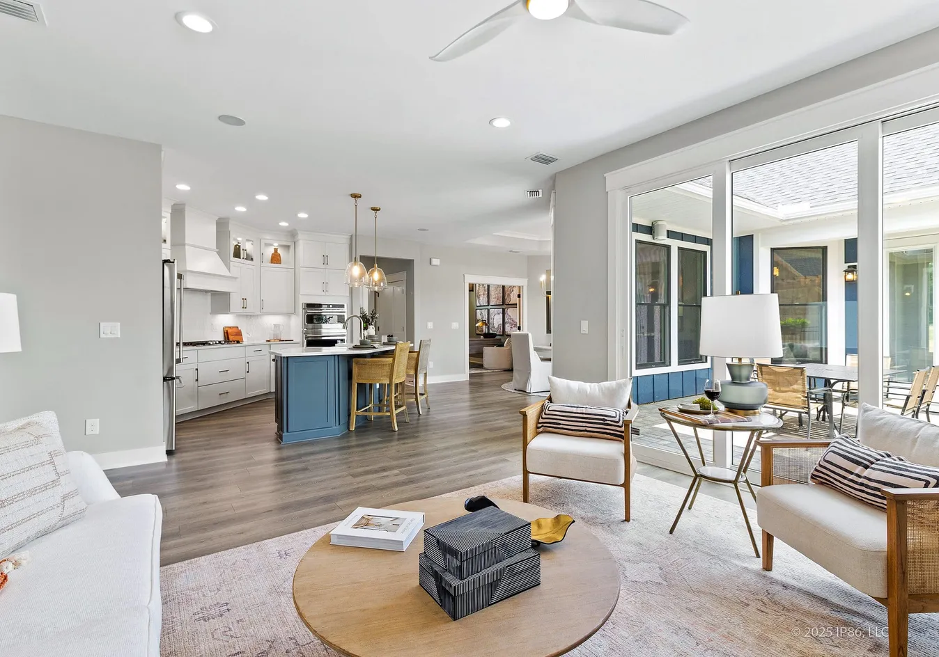Open living area with kitchen view