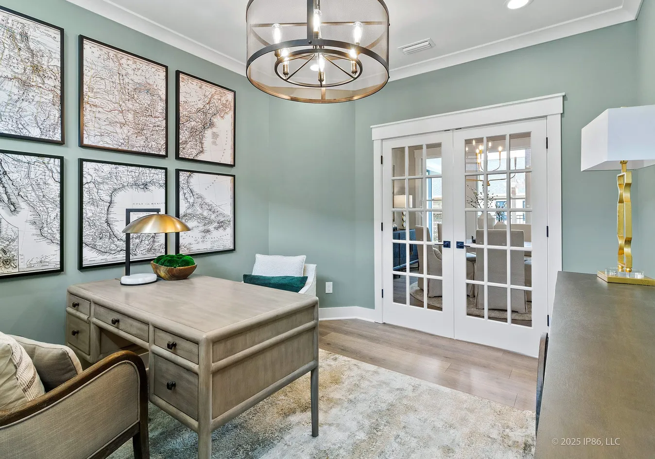 Home office with double doors