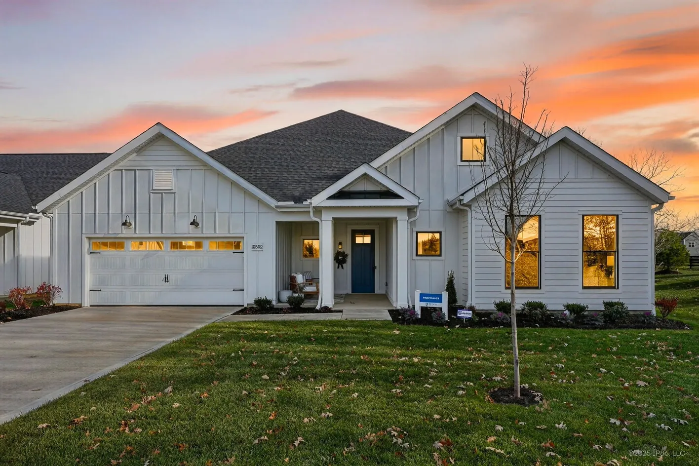 Home exterior at sunset