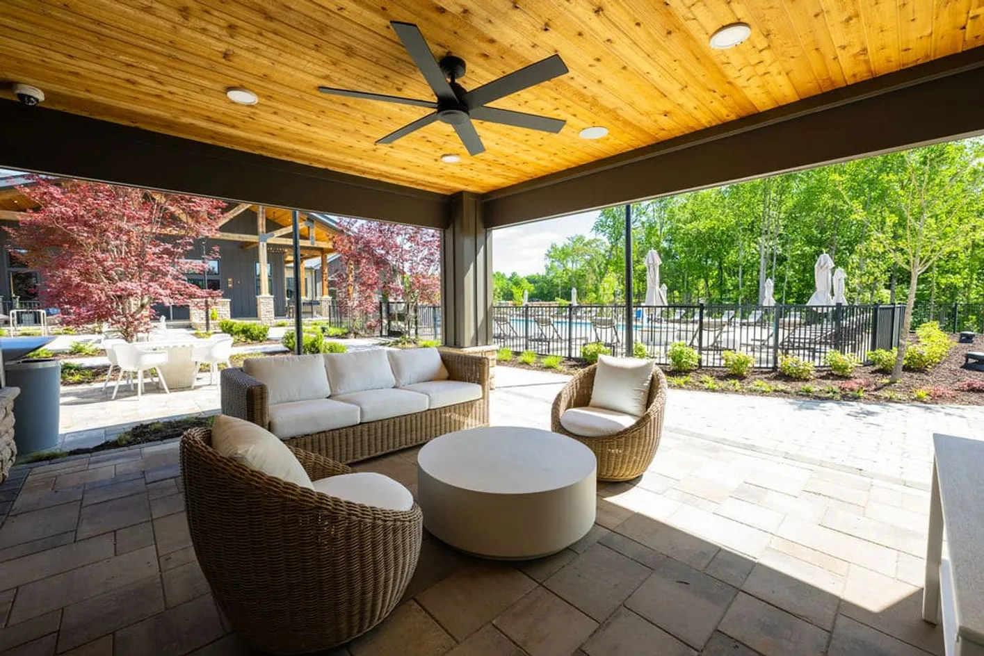 Covered outdoor lounge area