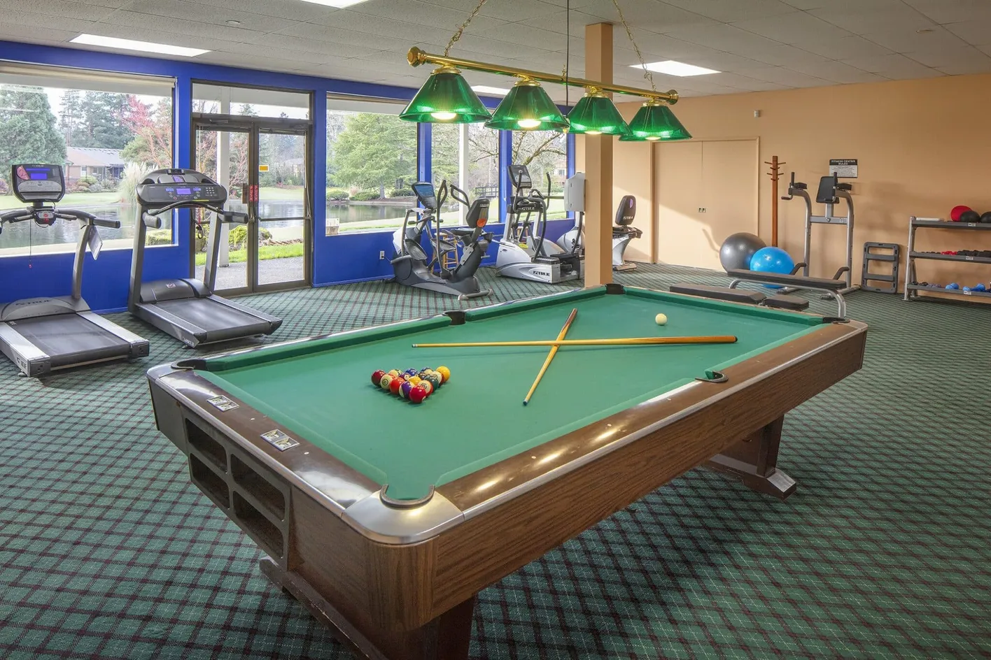 Fitness center and billiards room