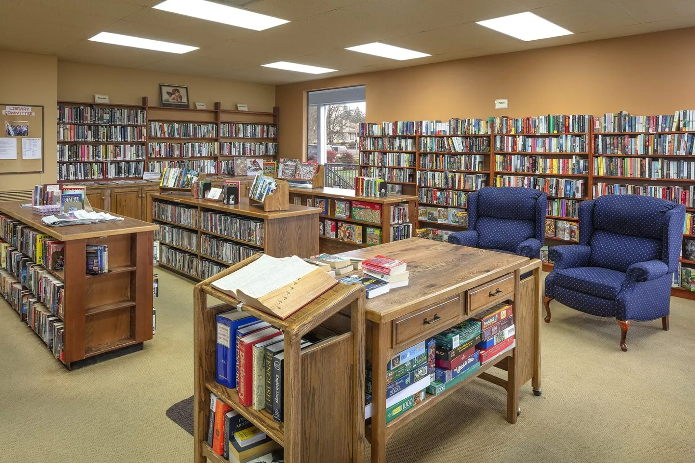Resident library with reading areas