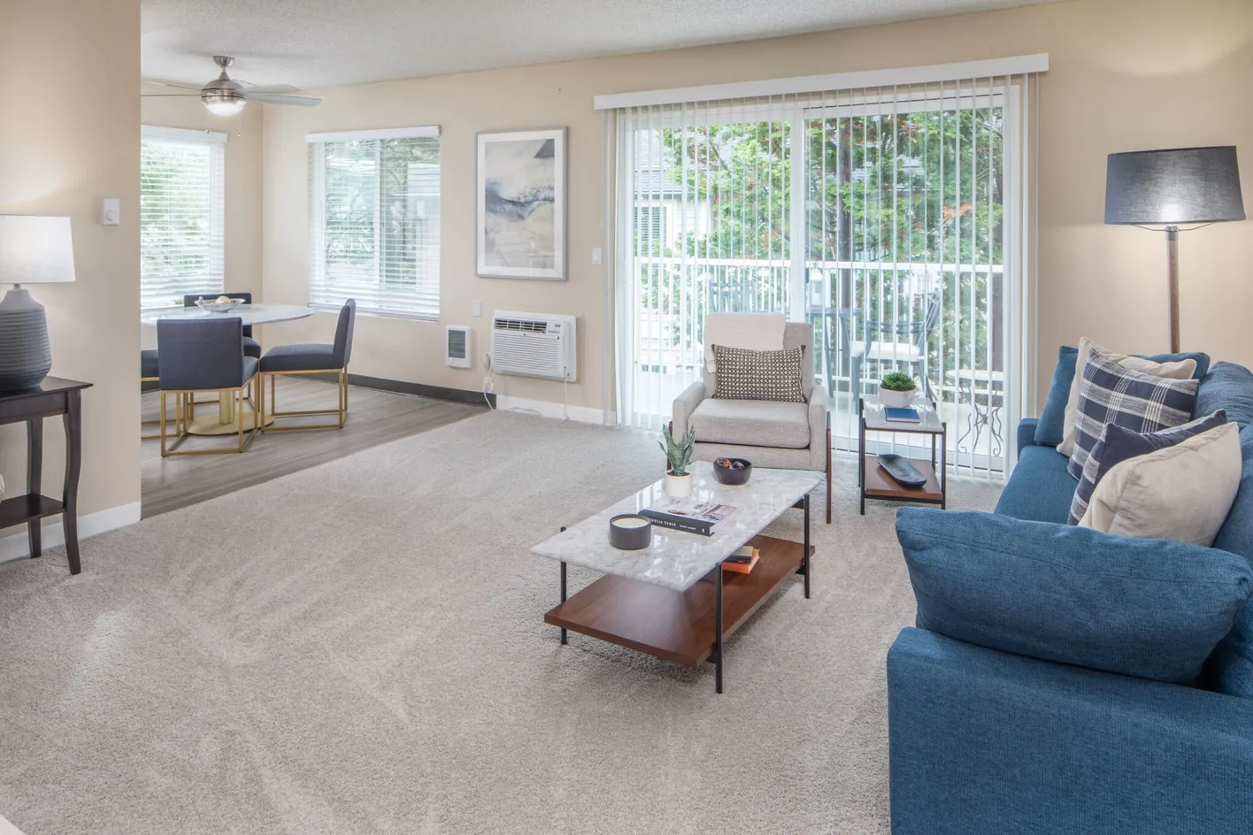 Bright living room with patio access