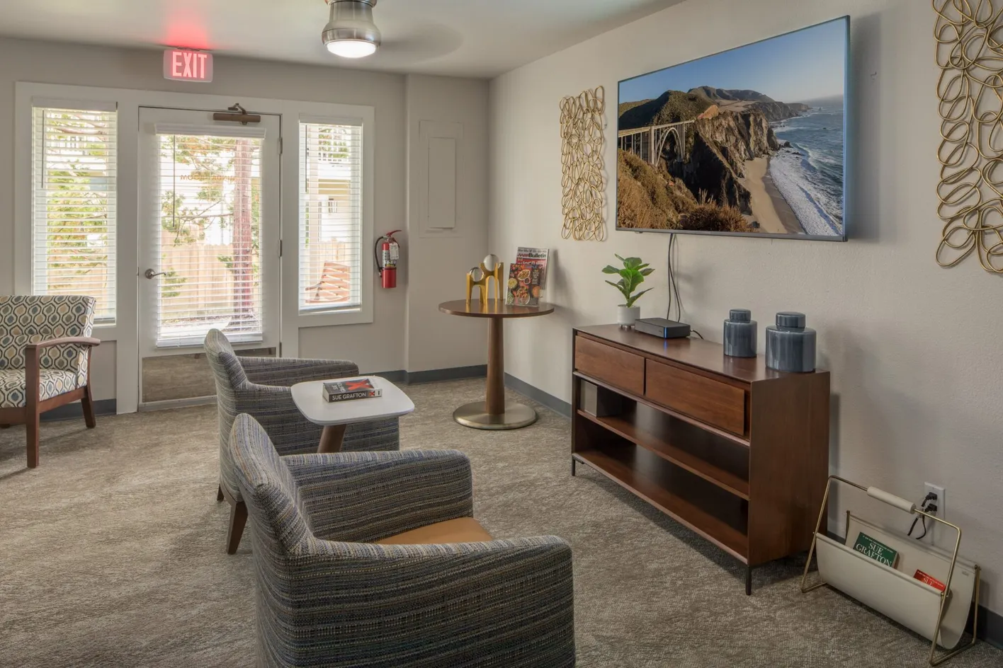 Community lounge with TV seating area