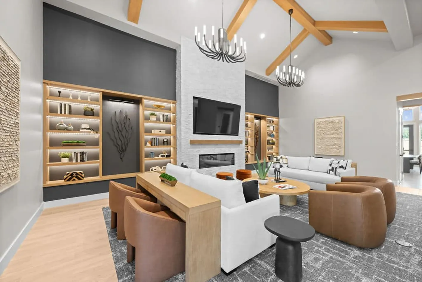 Resident lounge with fireplace