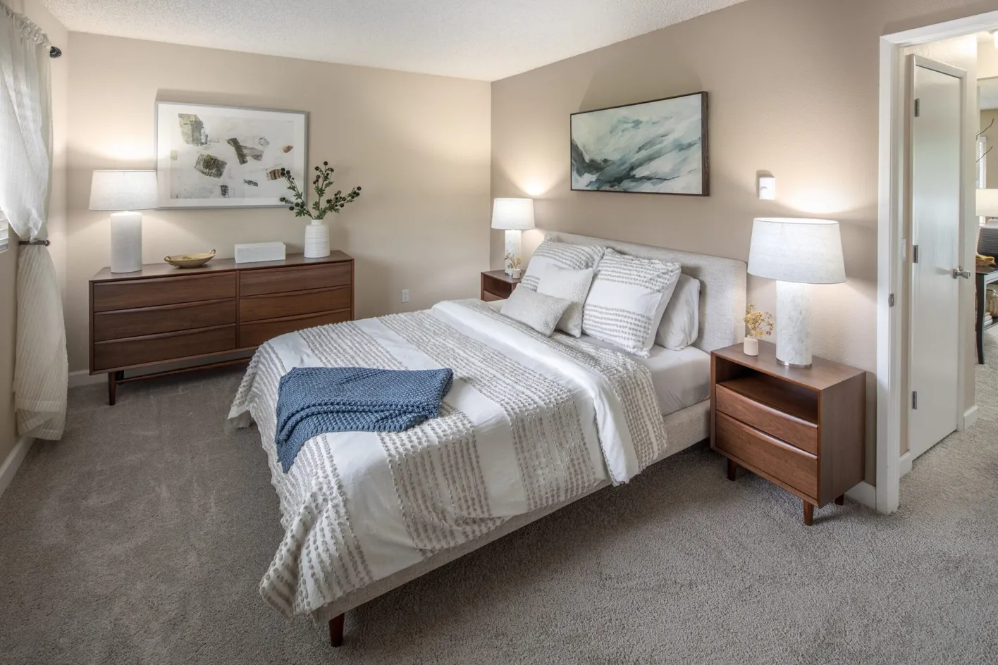 Spacious bedroom with modern decor
