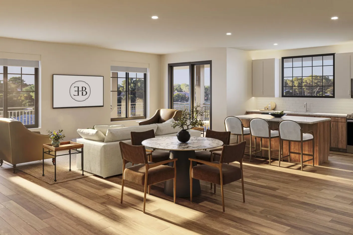 Unit Living Room with Kitchen View