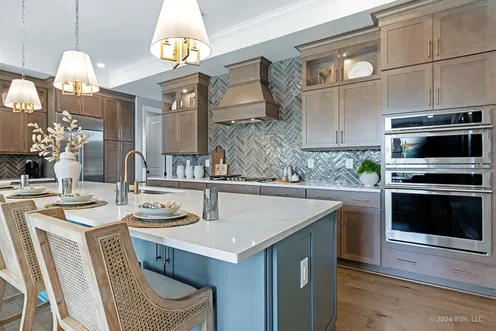 Kitchen with island and seating