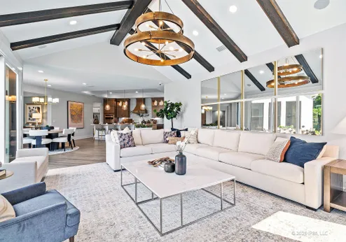 Open living room with beams