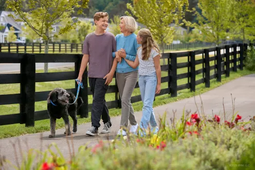 Walking path with family and dog