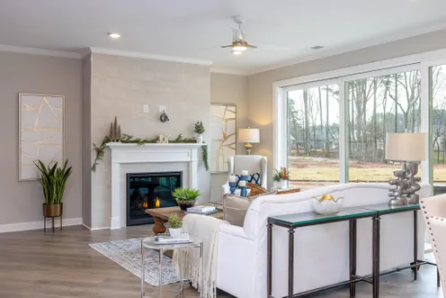 Cozy covered patio with fireplace and outdoor seating