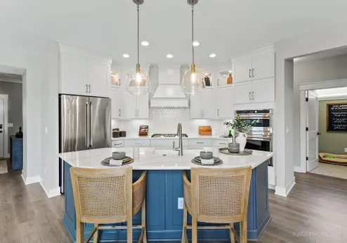Kitchen island with pendant lighting
