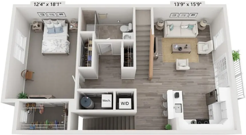 One Bedroom with Loft - Apartments