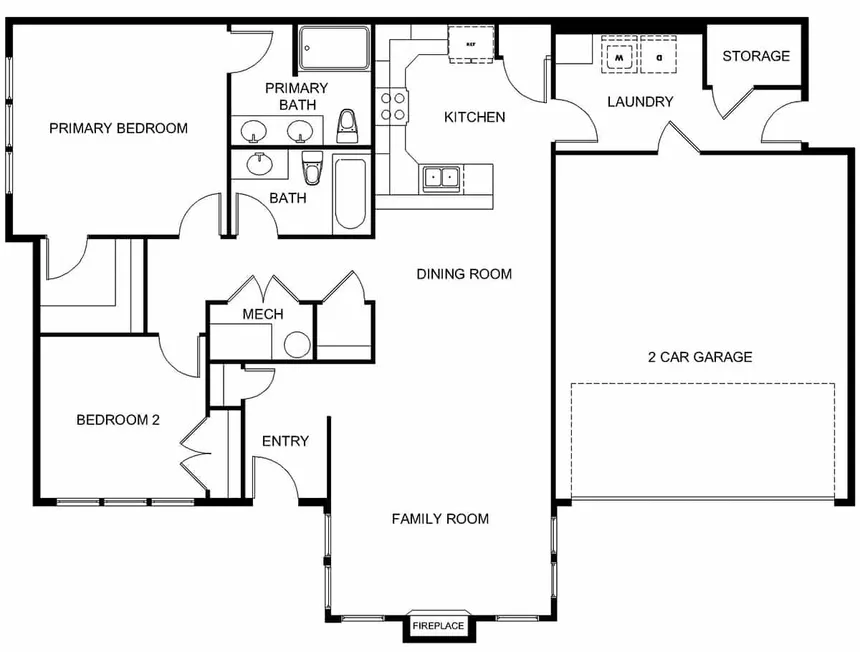 Two-Bedroom, Two-Bathroom Plan - Cottages